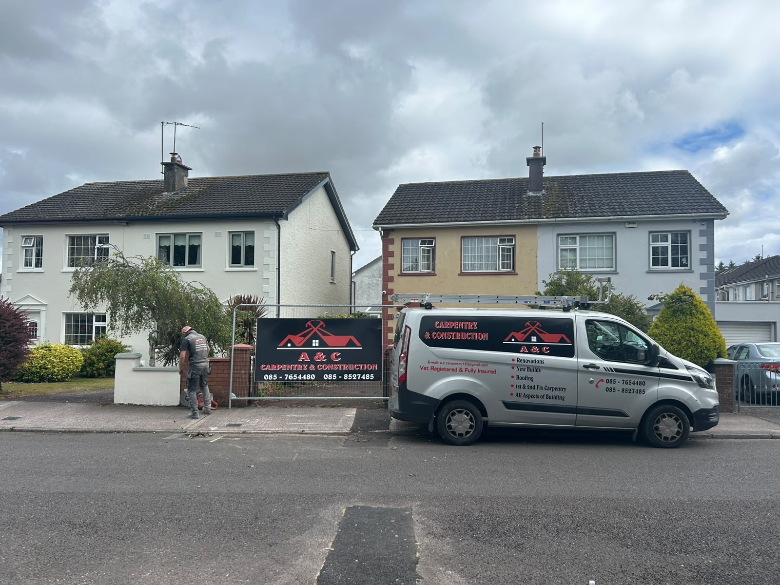 A&C Carpentry & Construction van and site sign outside a house in Cork